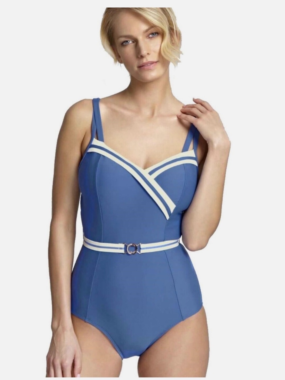 Panache Blue One-Piece Swimsuit with White Trim